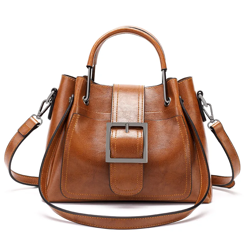

2019 Autumn and Winter New Ladies Shoulder Bag Fashion Retro Motorcycle Package Oil Wax Leather Handbags Messenger Bag