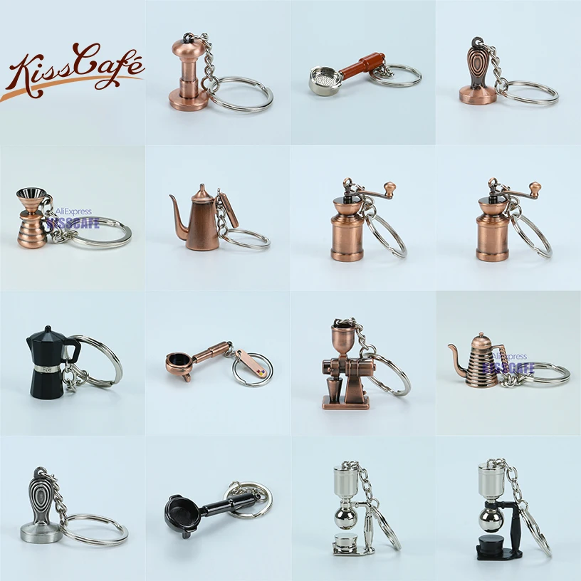 

Creative Barista Coffee Tamper Keychain Coffee Machine Handle Moka Pitcher Keyring Portable Coffeeware Espresso Accessories Gift