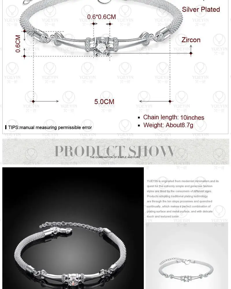 Модный посеребренный браслет для женщин с высоким качеством Свадебные украшения уникальный дизайн классический браслет цепочка H382