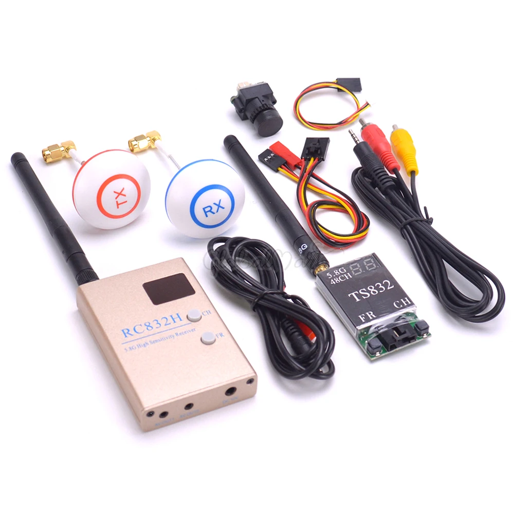 

FPV 5.8G 600mW 48CH Wireless AV Transmitter Receiver TS832 + RC832 RC832H Tx Rx Set / 1000TVL 2.8mm FPV Camera for RC Drones