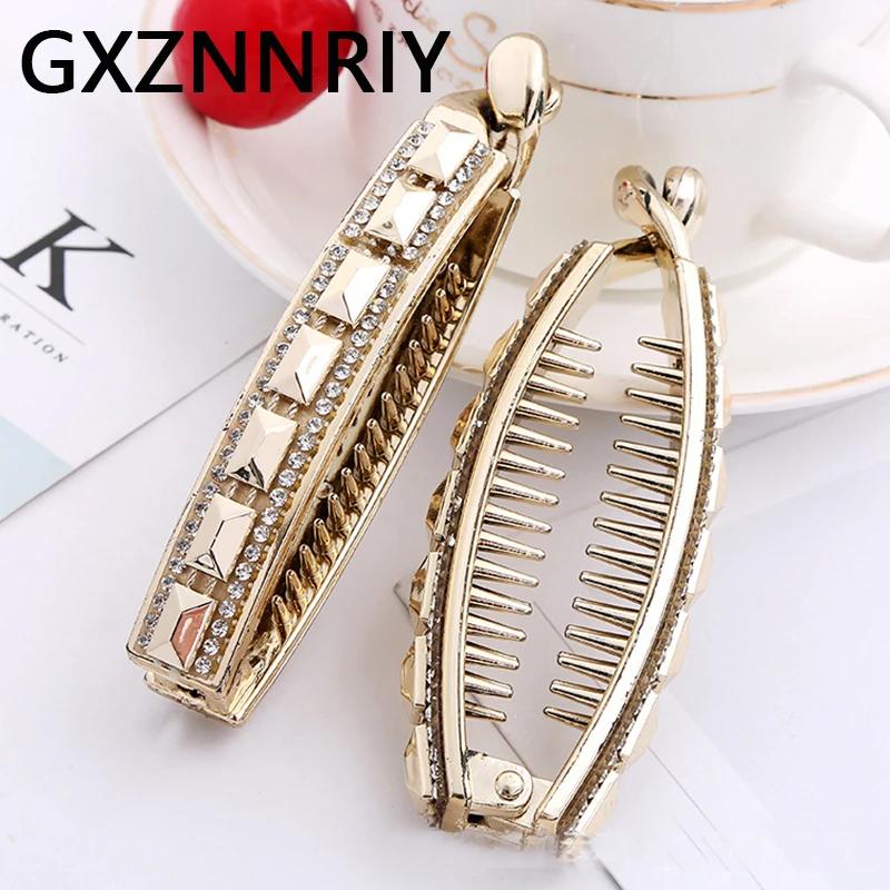 

Gold Hair Barrettes for Women Accessories full Rhinestone Long Banana Claws Hairpins Hairclip Hair Claw Clip Femme Jewelry Gifts