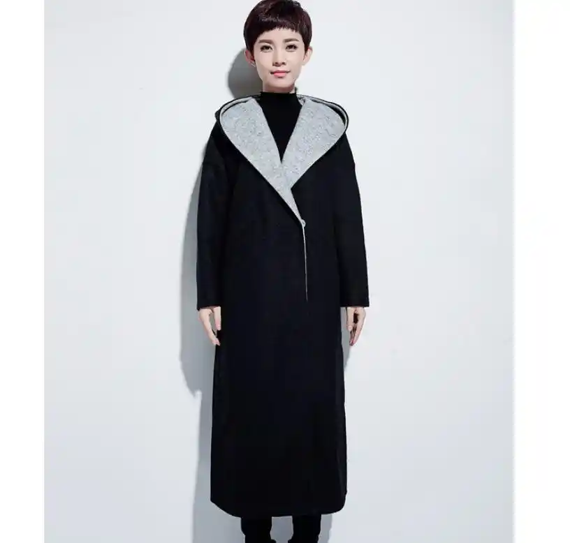 plus size long wool coat with hood