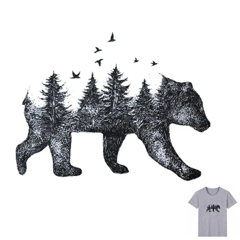 

19x14cm/7x5cm Forest bear Iron On Patches Stickers Washable Appliques A-level Heat Transfer For T-shirt DIY Accessory Clothing