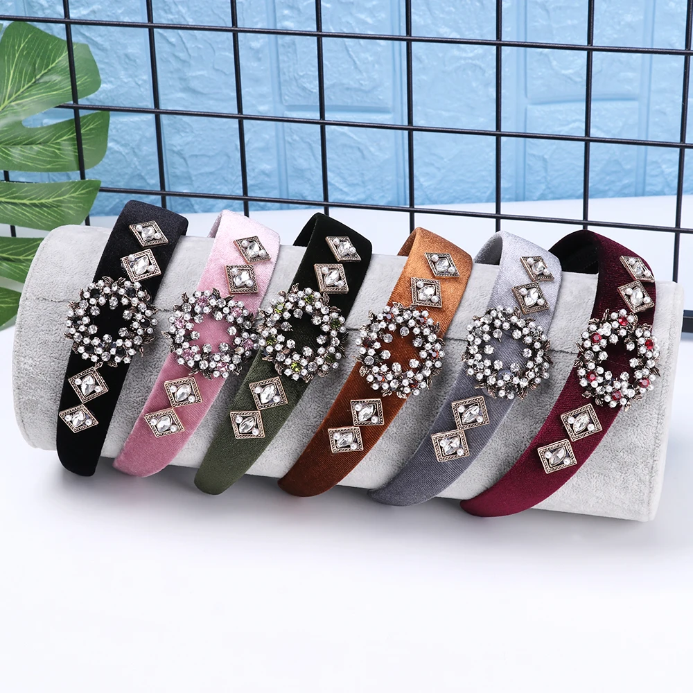 

New Hair Bands Handmade Velvet Pearl Zircon Retro Hair Hoop Women Flower Crown Headbands Hair Accessories for Ladies Girls