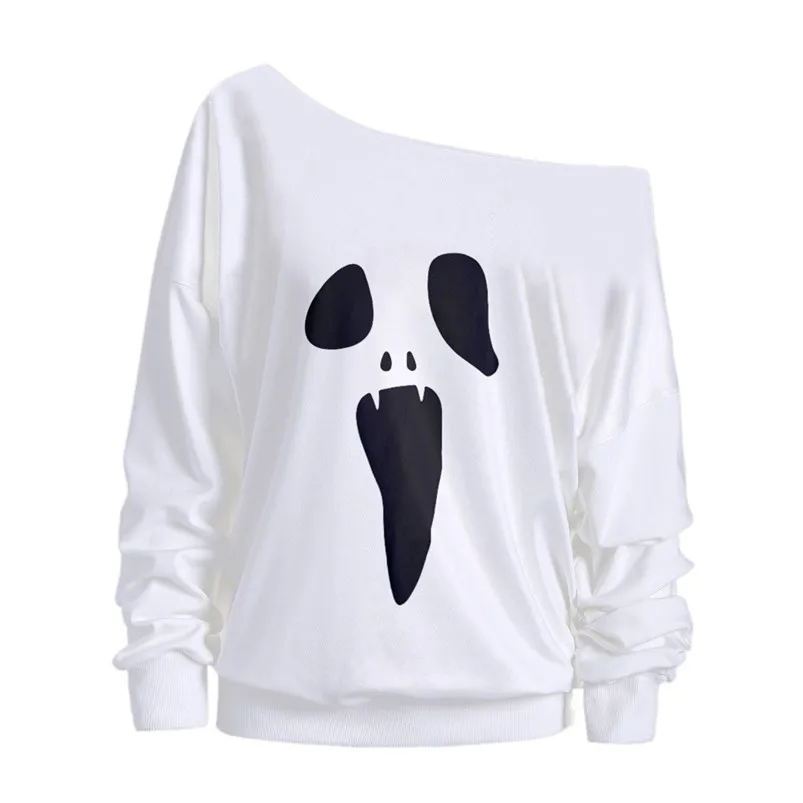 Halloween Womens T-shirt Femme Manche Longue Ghost Print T-shirt Das Mulheres Pullover Tops Camiseta Feminin Dropshipping 40AT13