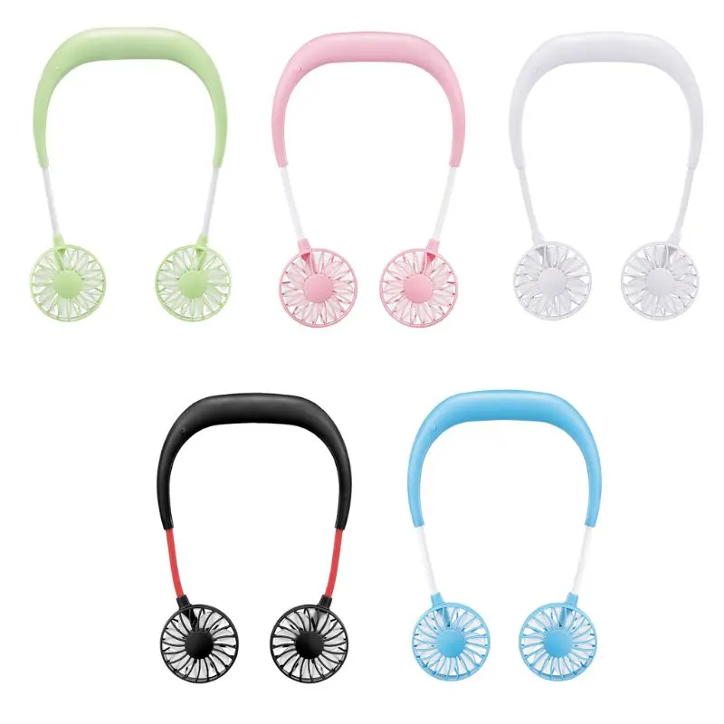 Portable Neck Band Hanging Dual Fans USB Rechargeable Hands-free LED Air Cooler