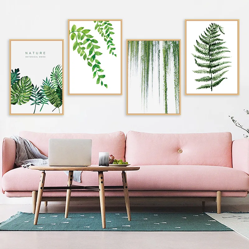 

Watercolor Leaves Wall Art Canvas Painting Decorative Green Plant Style Wall Picture For Living Room Nordic Posters and Prints