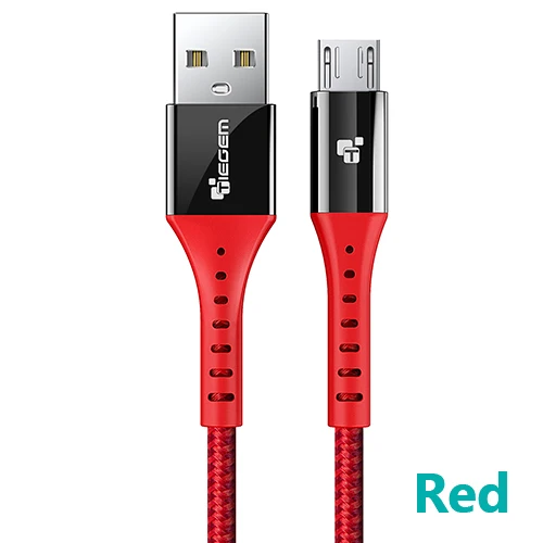 TIEGEM 2A Micro USB кабель с нейлоновой оплеткой 1 м кабель передачи данных для быстрой зарядки для samsung S7 edge huawei htc Android кабель для мобильного телефона - Цвет: Red