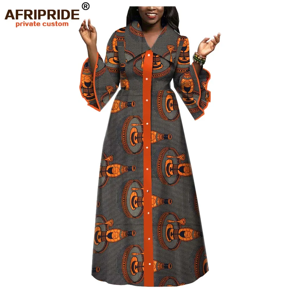 Весенне-осеннее Африканское Макси платье для женщин AFRIPRIDE, на заказ, полный рукав-клеш, длина до пола, женское Хлопковое платье A1825084 - Цвет: 412J