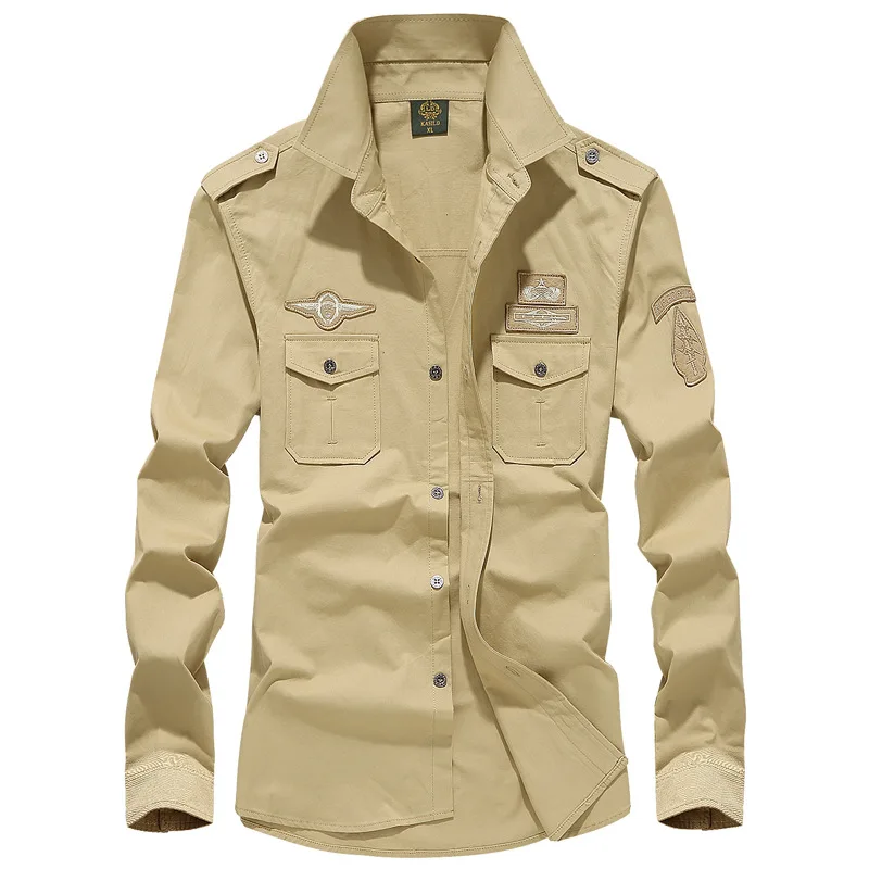  Man Solid Shirt With Embroidery 6XL Spring Autumn Cotton Military Pilot Air Force Shirt Men Long Sl