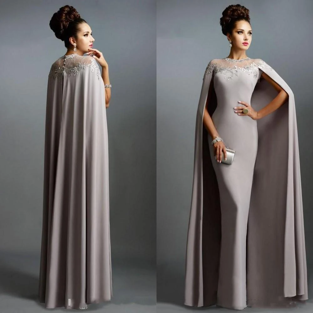 2019 Goedkope Lange Met Cape Kant Moeder van de Bruid Jurken Formele Party Plus Size Prom Jassen Voor Bruid gast Jurk 2019 Goedkope Lange Met Cape Kant Moeder van de Bruid Jurken Formele Party Plus Size Prom Jassen Voor Bruid gast Jurk