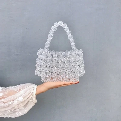 

XCZJ Handmade Fashion Designer Pearls Jelly Transparent Bag Clutch Clear Bag Messengers Women crystal Handbag Pouch Evening bag