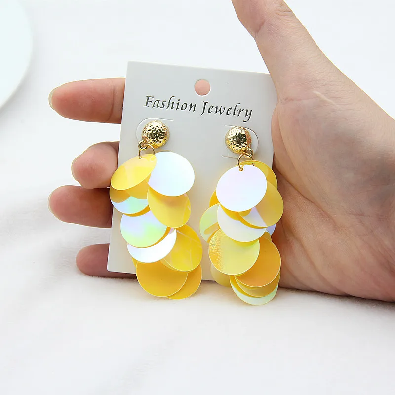 FishSheep 2018 Fashion Bling Sequins Long Tassel Earrings For Women Handmade Bohemian Colorful Drop Earrings Statement Jewelry - Image 4