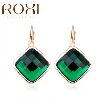 ROXI Brand Earrings For Women Crystal Green Earrings Gold Color Lozenge Dangle Earrings Fashion Jewelry Engagement Wedding Gift