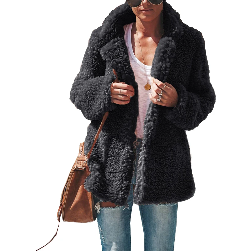 

Echoine Women Coat Cashmere Thicken Warm Jacket Long Sleeve Pocket Turn Down Neck Cardigan Softly Winter Elegant Female Outwear