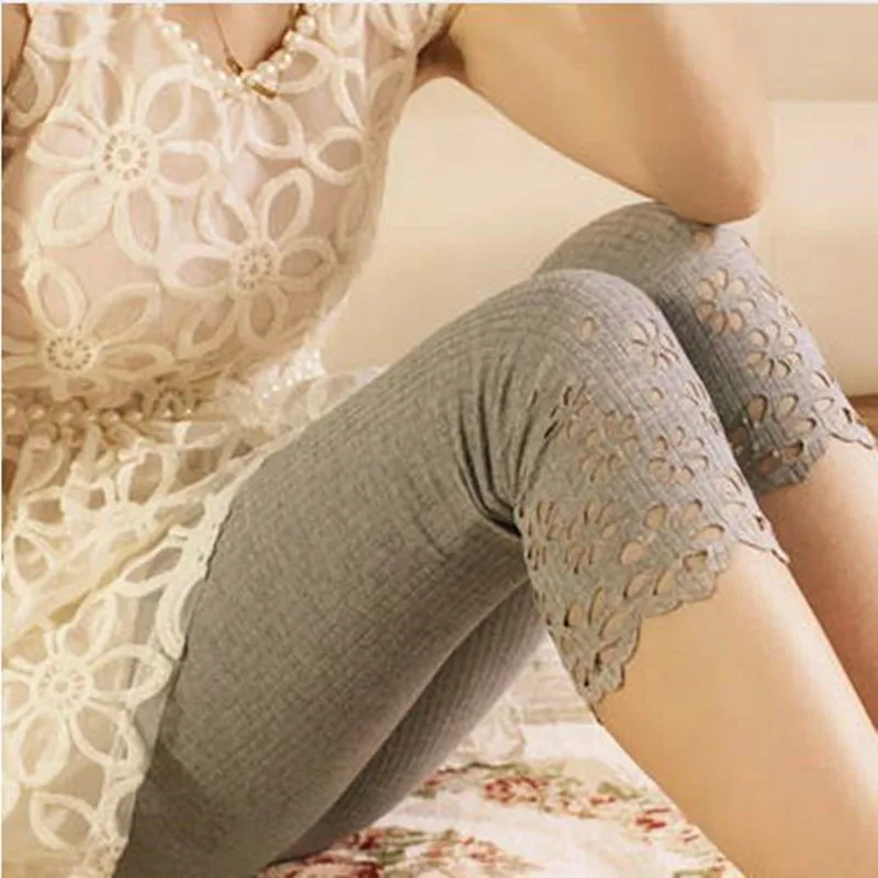 

5 Colors Spring Candy Color Short Safty Leggings Women Floral Hollow Out Flower Lace Leggings