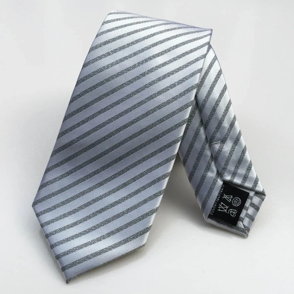 Новинка ручной работы Серебристые мужские галстуки классические деловые диагональные полосы галстук из полиэфира напрямую с фабрики поставка мужской полосатый галстук