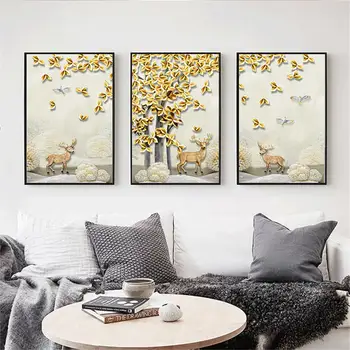

YongHe Nordic Home Decorative Oil painting Europe Deer Customizable Composition Poster Wall Pictures For Decorate Living Room