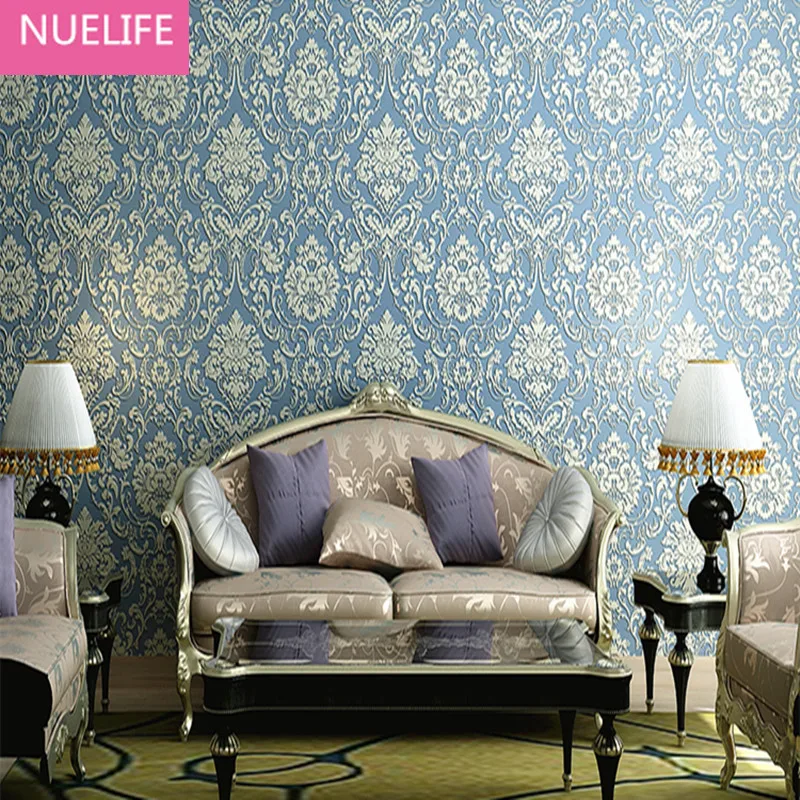 

0.53x10 Meter European style Damascus flower pattern relief 3d non woven fabric wallpaper bedroom living room wallpaper