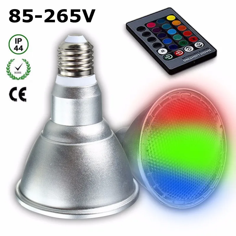 

RGB LED Light Bulb E27 7.5W PAR30 Color Change Waterproof IP44 Flood Lamp Spotlight Bulb With Remote Control AC85-265V