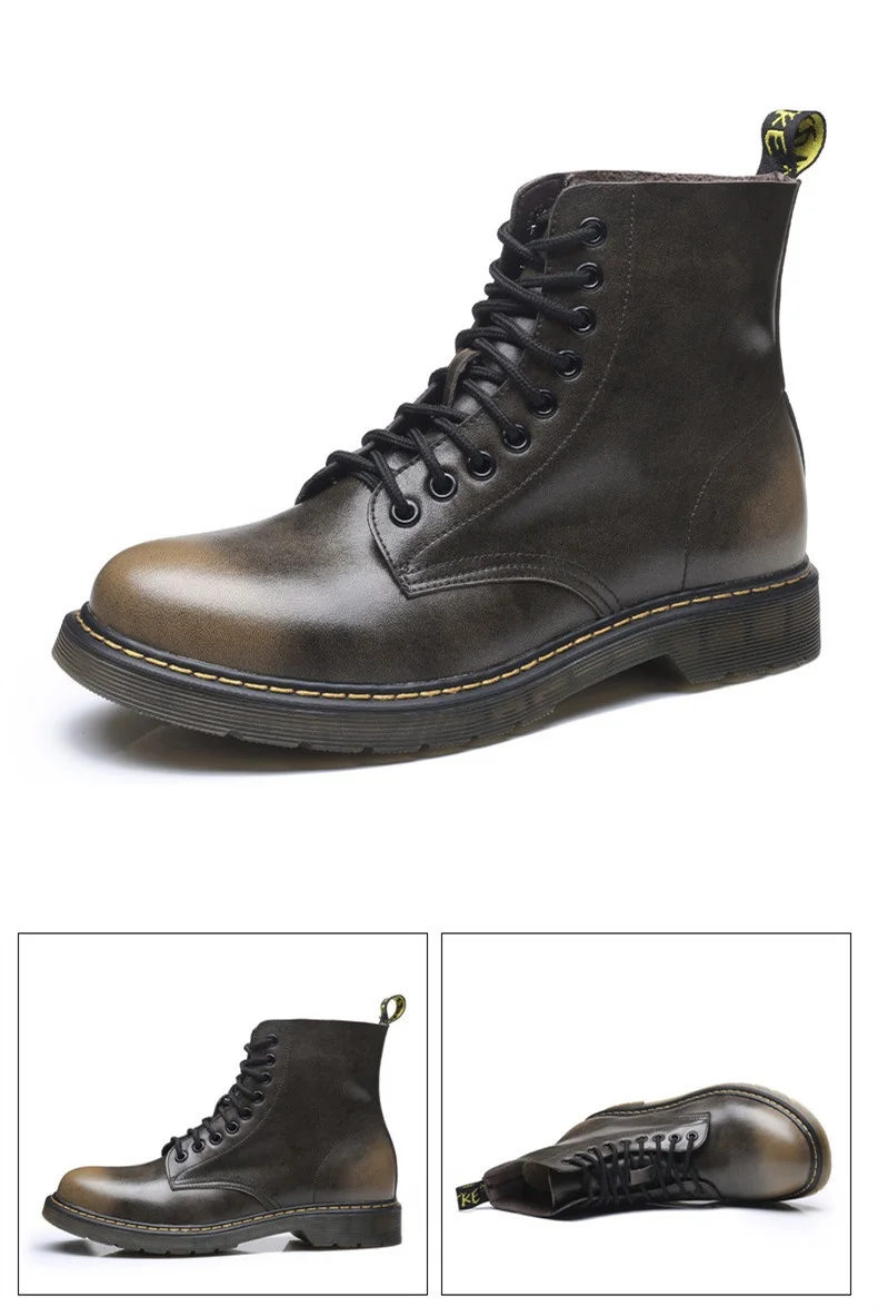 Военные ботинки; сезон осень-зима; мужские ботинки из натуральной кожи; Винтажные ботинки в байкерском стиле; износостойкая Мужская обувь; большие размеры; 033