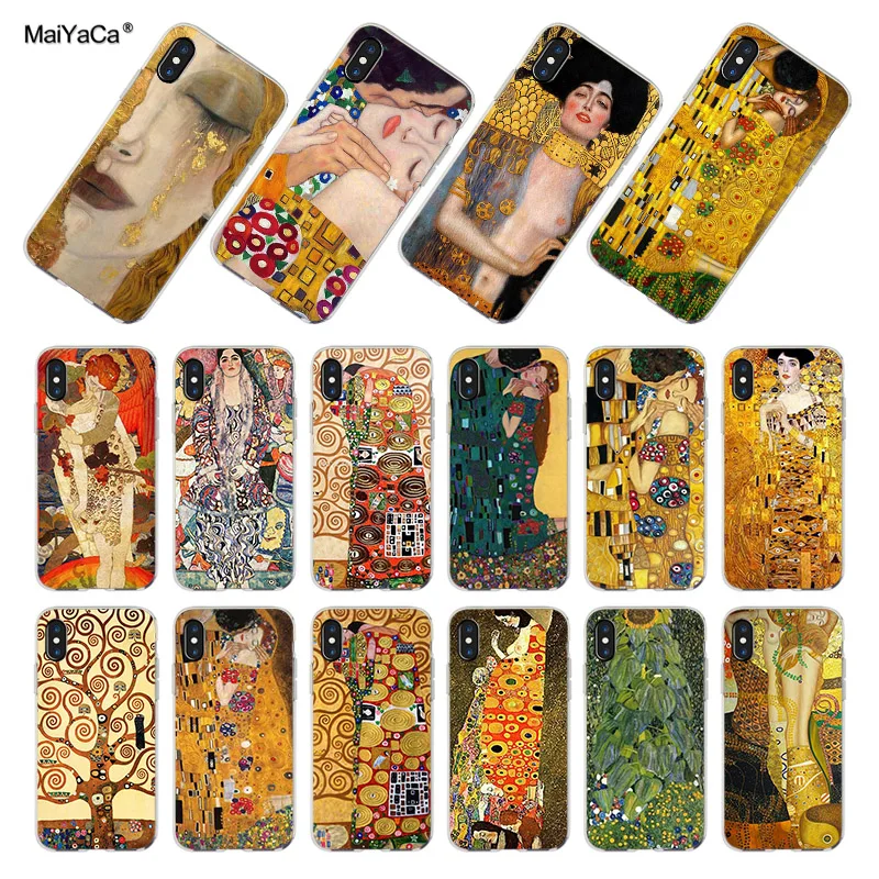 

MaiYaCa For iphone 7 6 X XR XS MAX Case Gustav Klimt Soft Transparent Phone Cover Case for iPhone X 8 7 6 6S Plus XS XR 4S