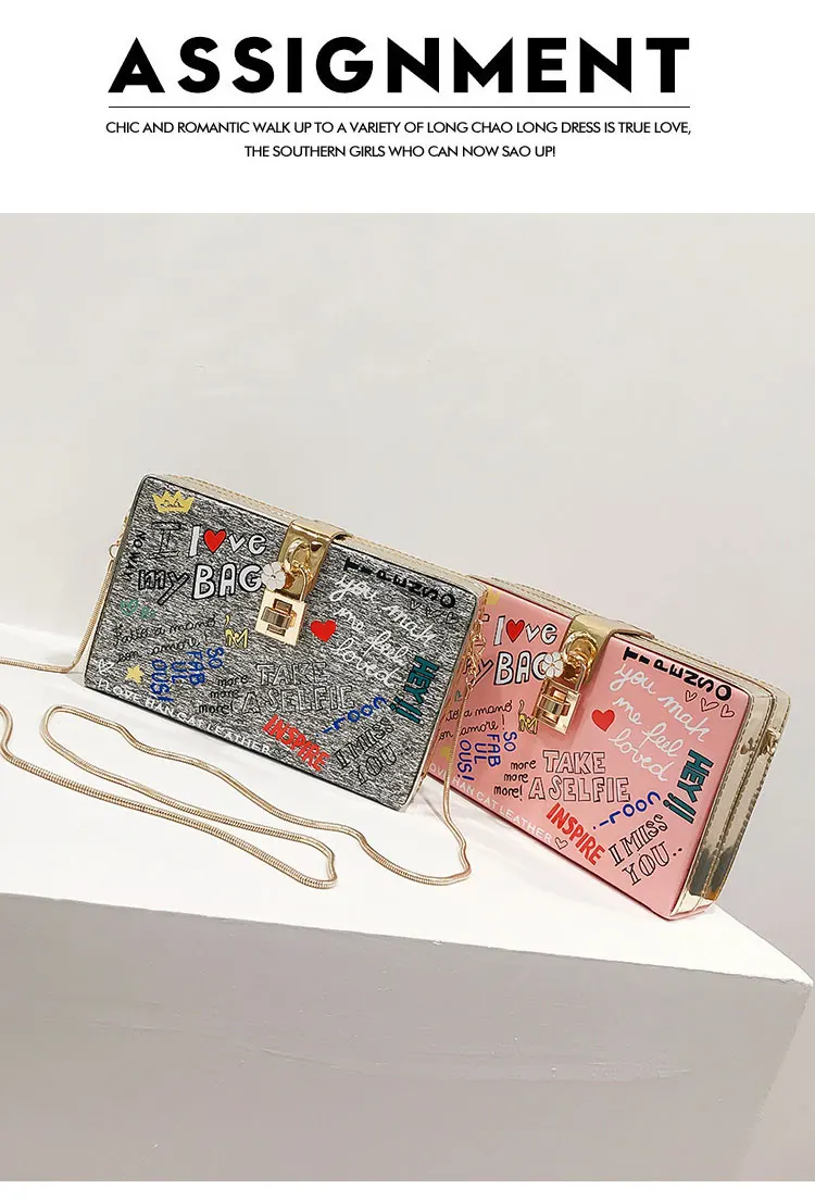 Популярная дизайнерская женская сумка-клатч из искусственной кожи с надписями и граффити, женские вечерние клатчи, сумка на плечо, сумка через плечо, сумка-мессенджер с клапаном