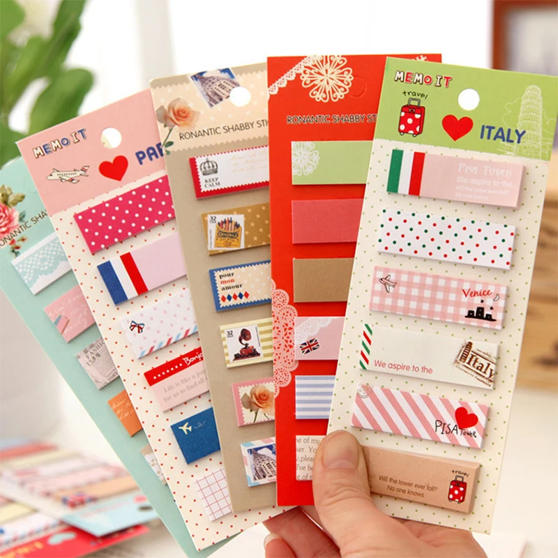 

5-Pack National Flag / Cartoon Animal / Rose / Vintage Sticky Notes , Kawaii Memo It as Bookmark Stickers