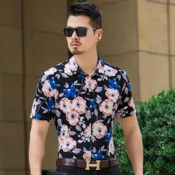 

Hawaiian Shirt Floral Camisa masculina Fashion Flower Plus size Evening Dress Mens Shirts Blouse Men Red Blue