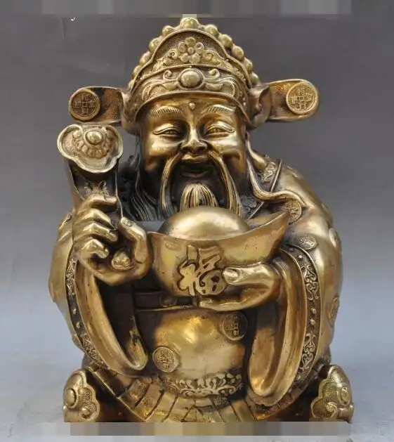 

S4873 12"china folk brass wealth ruyi yuanbao Jambhala Fortuna Mammon god rich statue