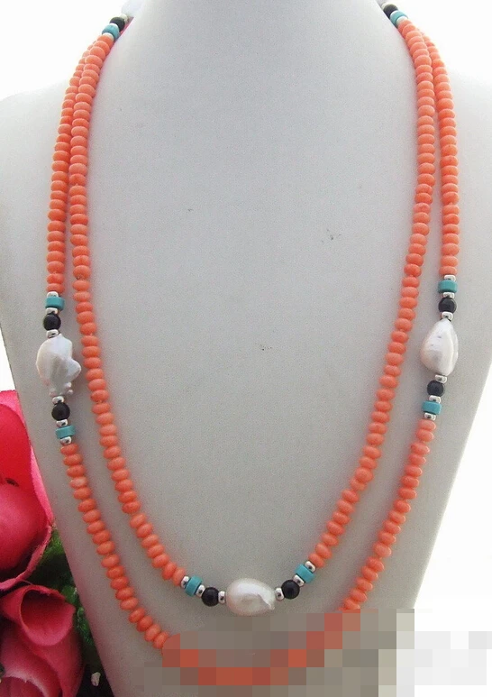 

1020 Bead-Nucleated Pearl&Coral&Turquoise Necklace