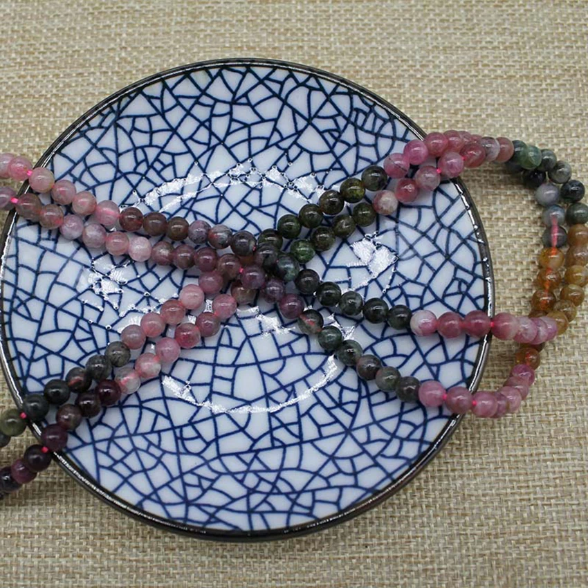 High Quality Striking Natural Colorful Tourmaline Beads Handmade Bracelet Stone Beads Tourmaline Beads 4MM 5MM 6MM For Jewelry