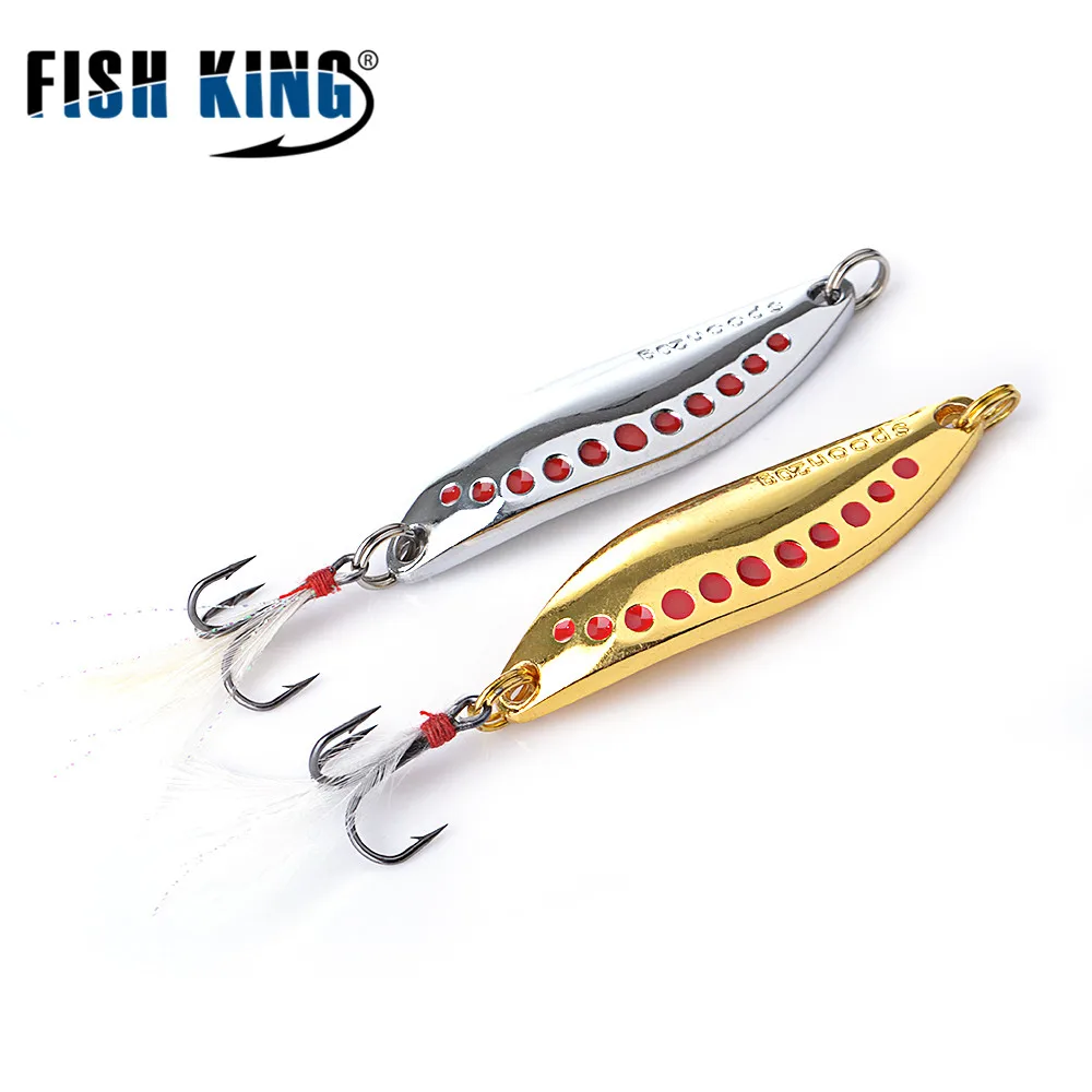 

FISH KING Spoon 1PC Fishing Lure Metal Jigging Lure Baits carbon Hook 2 Color 4 Size Weight 9g 10g 15g 22g