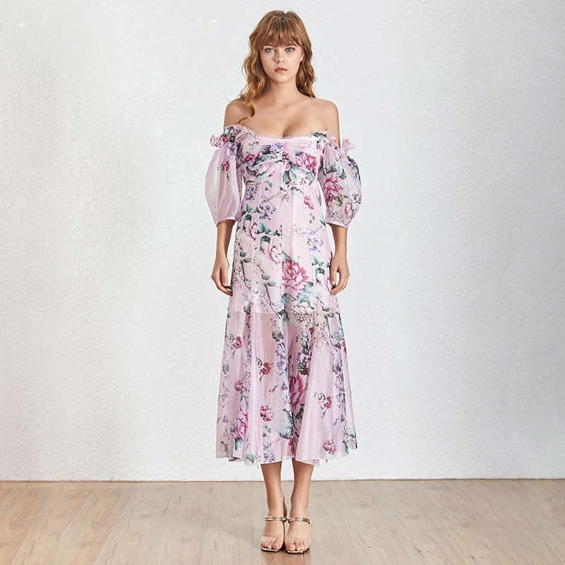 TWOTWINSTYLE-Summer-Beach-StylePrint-Women-Dress-Off-Shoulder-Puff-Sleeve-High-Waist-Slim-Split-Midi1