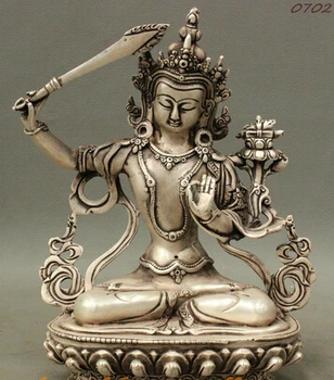 

xd 002969 8" Tibet Buddhism Silver Wenshu Manjushri Bodhisattva Lotus Seat Bronze Statue
