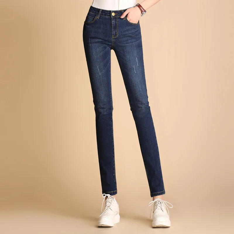 GEJIAN Female Washed Denim Skinny Pencil Pants plus size jeans Women Mom Jeans High Waist Jeans skinny jeans woman
