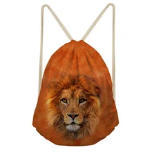 THIKIN 3D Животные Лев принты Drawstring сумки для детей мальчиков классические модные мужские маленькие дорожный мешочек для хранения мяч карманы рюкзак