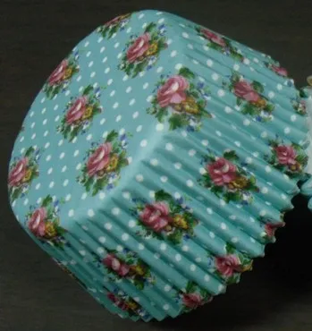 Прямая 50x розовый/синий цветок/зеленый цветок Свадебный бумажный капкейк лайнер Маффин чашка торт форма для выпечки Чехол Держатель обертка - Цвет: blue dot flower