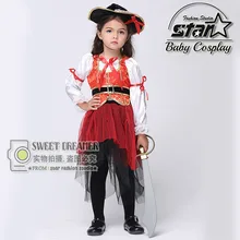 Halloween Children Kids Caribbean Pirate Costume Dress With Hat Carnival Costumes Cosplay Fancy Fantasia Infantil Clothing