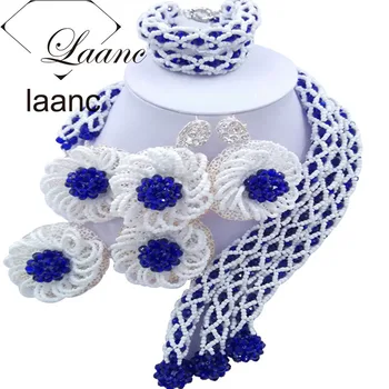 

Laanc Fashion Royal Blue and White African Beads Jewelry Set for Women Nigerian Wedding Necklace FBFE017