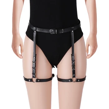 

Black Garter Belt Women Leather Harness Adjustable Metal Rivet Punk Gothic Crop Top Party Dance Lingerie Stockings for Women