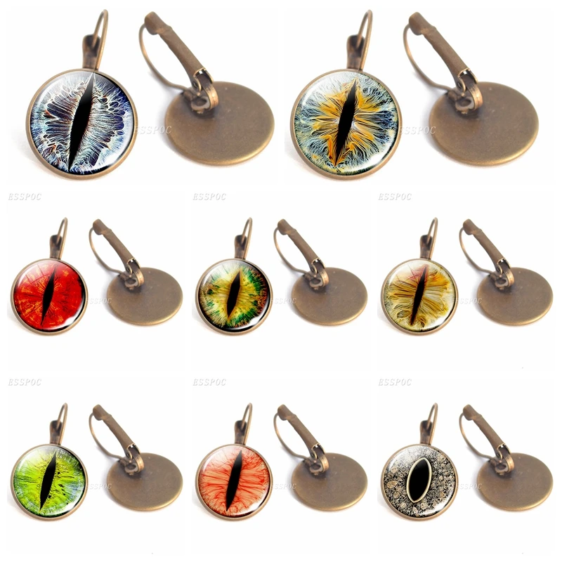 

Women Retro Hoop Earrings Dragon Eye Cat Eye Glass Cabochon Copper Hook Earrings Valentines Gift for Women Creative Jewelry
