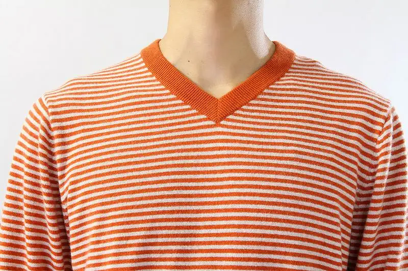 Кашемировый свитер Для мужчин пуловер модный стиль зеленый оранжевый в полоску натуральные ткани высокого качества Фото Оформление