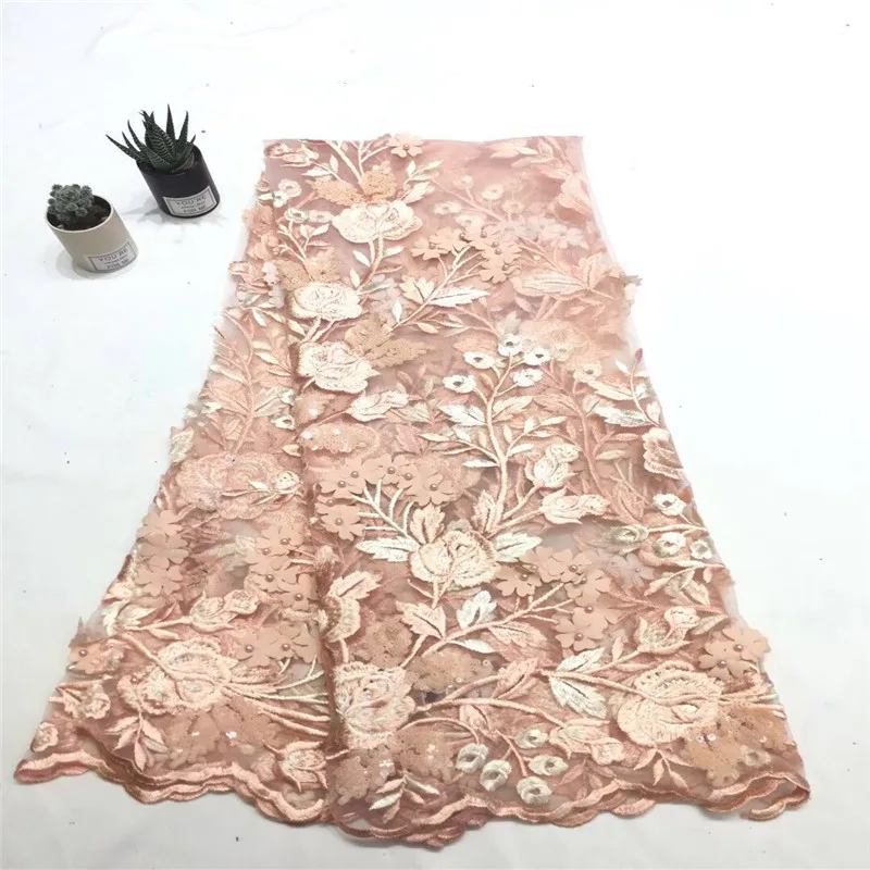 

African Lace Fabric 2018 3D Appliques Fabric High Quality Beaded Lace Fabric African French Tulle Lace For Wedding HJ1143-1
