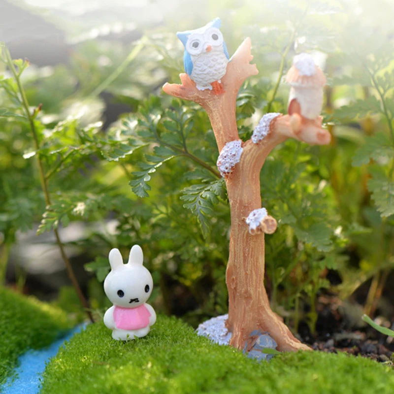 1 PCS Mini Tree Branches Resin Miniatures Owl Fairy Garden House Kit Dolls Christmas Ornaments Baby Toys Random Color