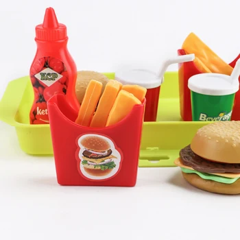 

New Child Set Pretend Play Toy Kitchen Set Fries Food Play Education Toy Simulation Fruit Drink Food Hamburger Tableware ToyD13