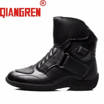 

QIANGREN Military Factory-direct Men's Spring Autumn Black Genuine Leather Rubber Motorcycle Boots Outdoors Safety Shoes Botas