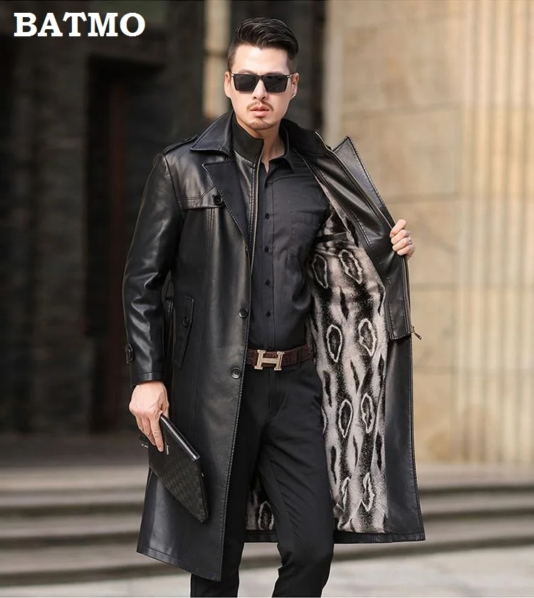 Mauroicardi-gabardina larga de cuero para hombre, abrigos de piel sintética  con cinturón de manga larga …