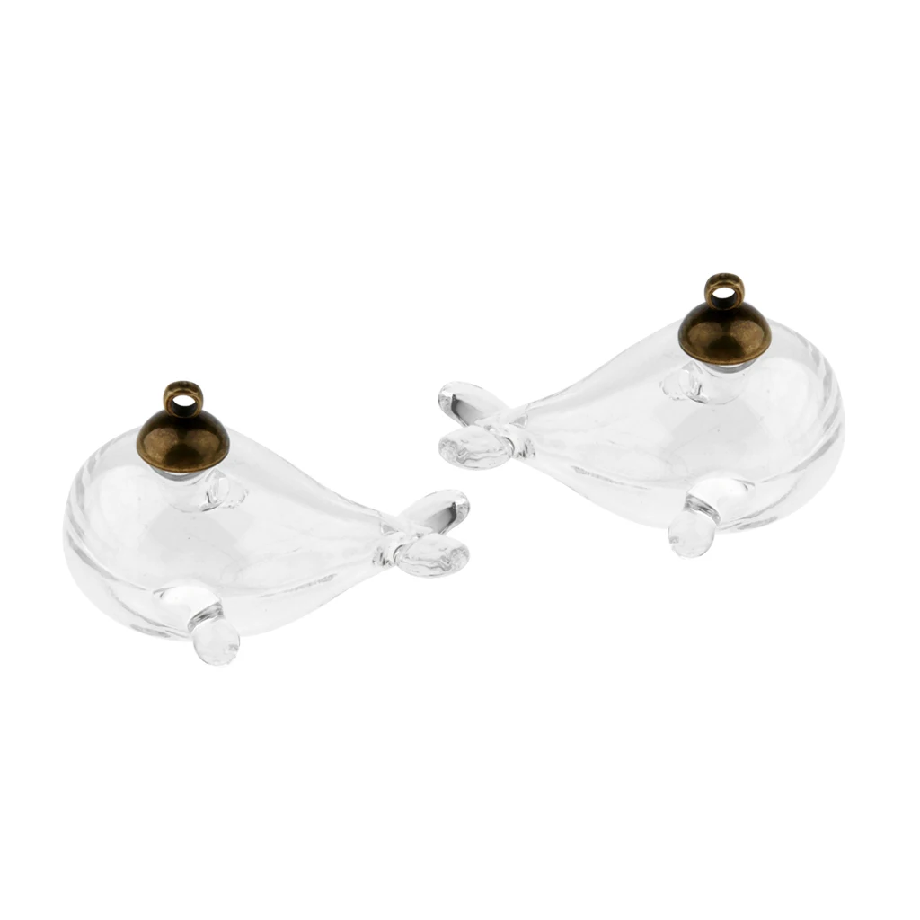 2Pcs Clear Mini Whale Shape Empty Glass Wishing Bottles Vial Pendant Charms Jars DIY Crafts