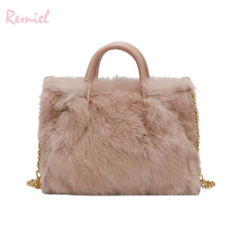 

European Fashion Lady Big Tote bag 2018 Winter New High quality Soft Plush Women's Designer Handbag Chain Shoulder Messenger bag